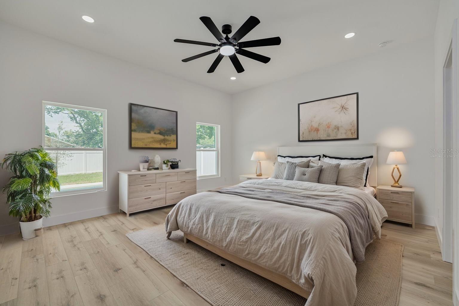 Primary bedroom, virtually staged