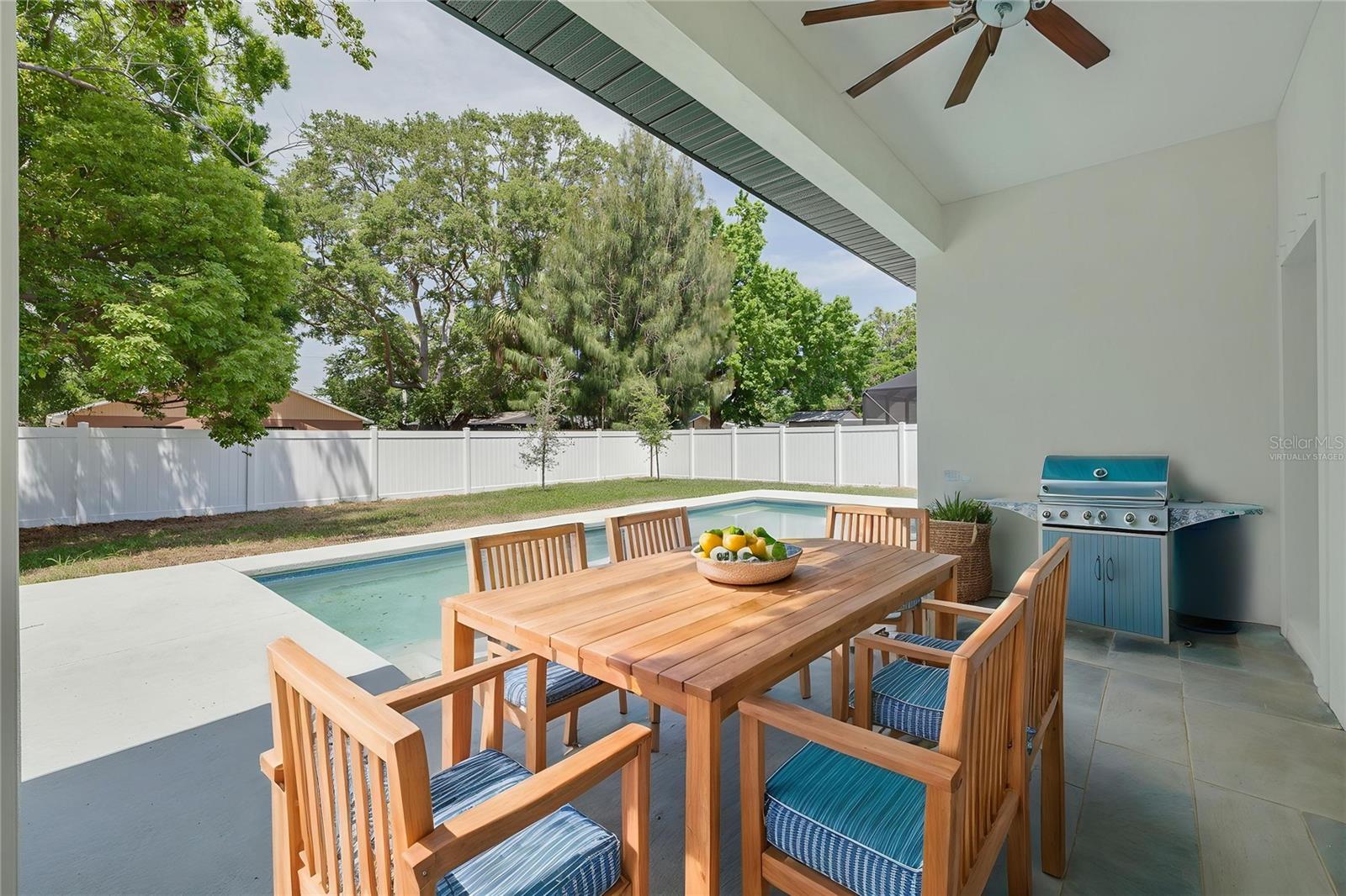 Covered patio, virtually staged