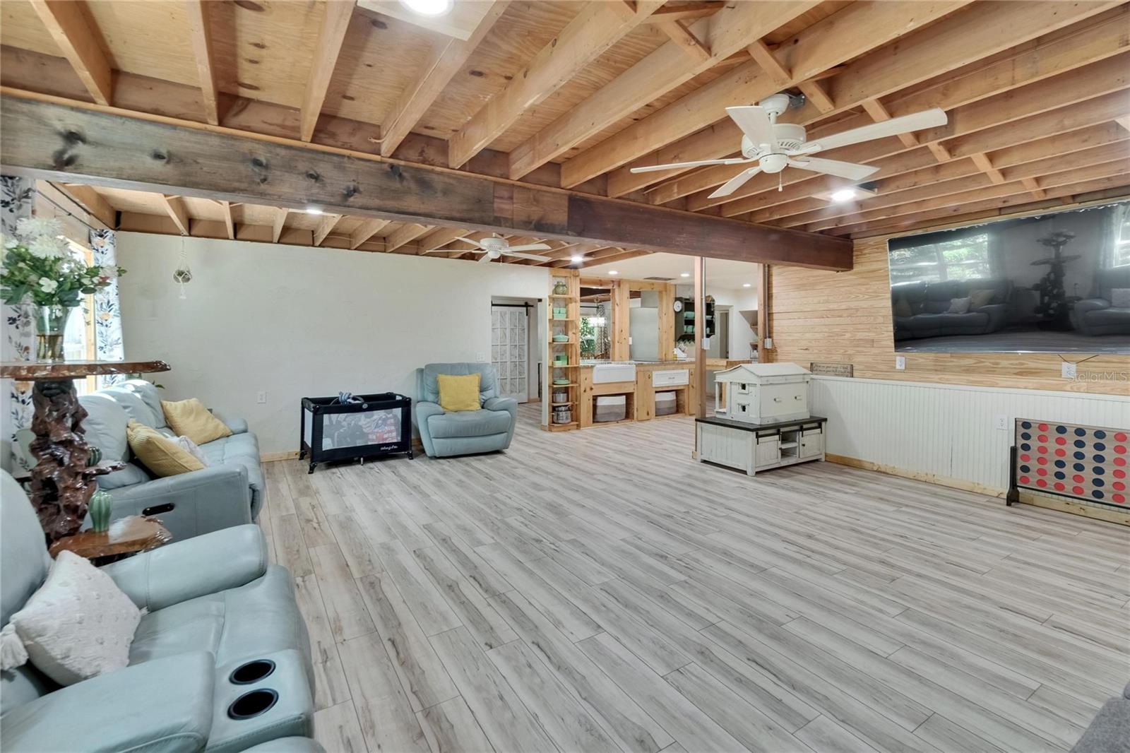 All of the wood on the walls was taken from the ceiling. It's original to the house