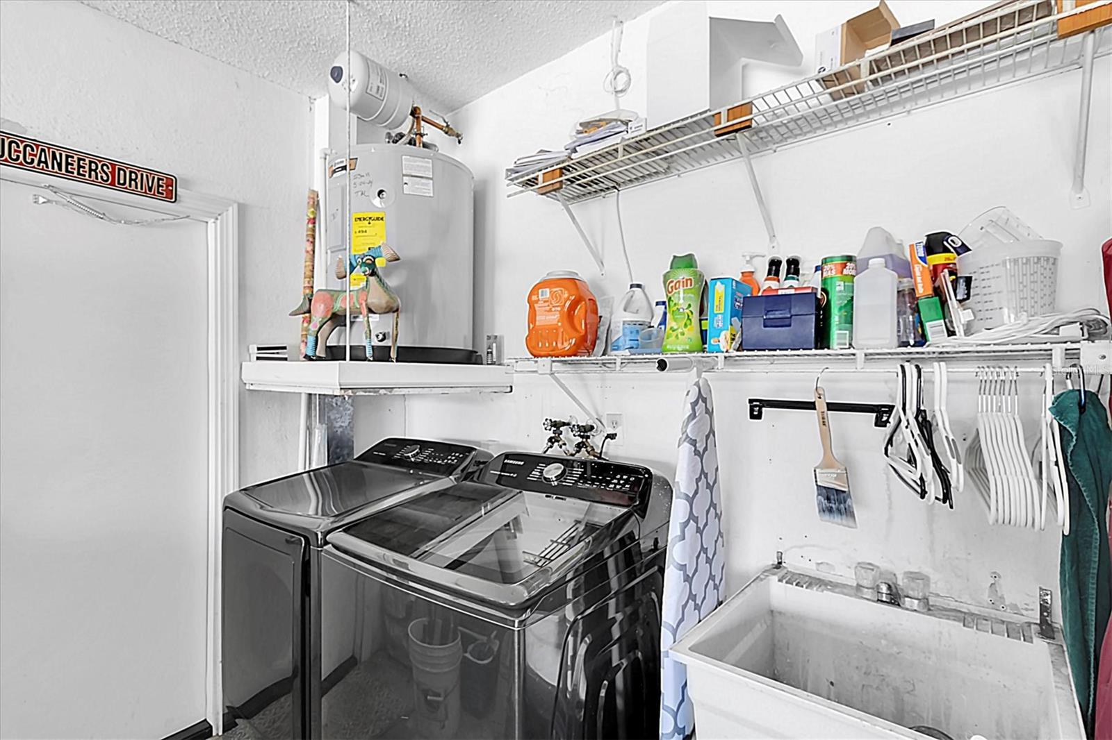 Washer and dryer area in the garage