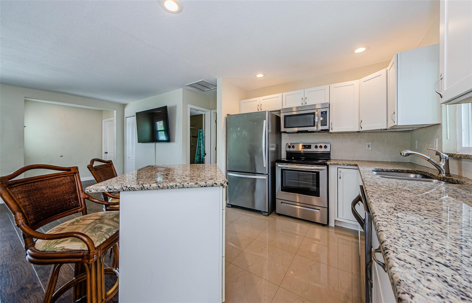 Kitchen view and island.