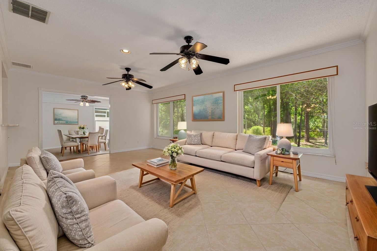 Family room, looking toward bonus room, virtually staged