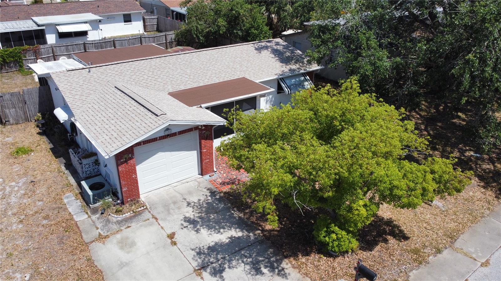 Aerial view of the front elevation of the home