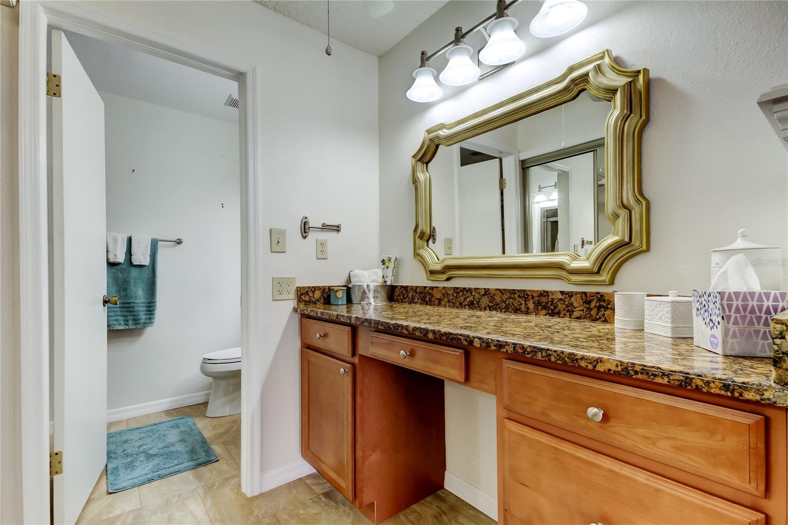 9.. Owners Retreat Ensuite Bathroom, (8.2 x 11.1') Granite Counters.. Seperate Dressing Area w Large Vanity & a Walk in Closet!