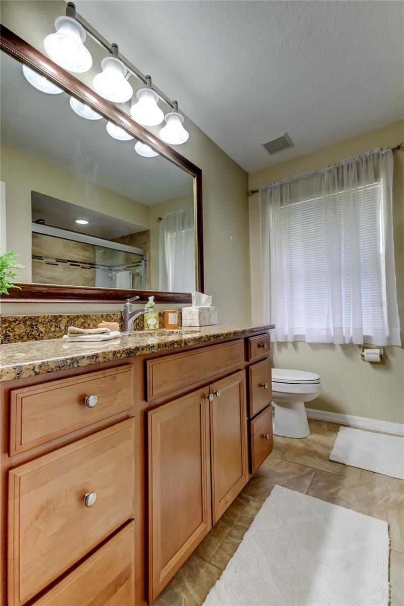 14. Spacious Guest Bathroom (7.5 x 8.7') FULLY UPDATED to Match Kitchen.. Granite, Lovely Oversized Wood Vanity