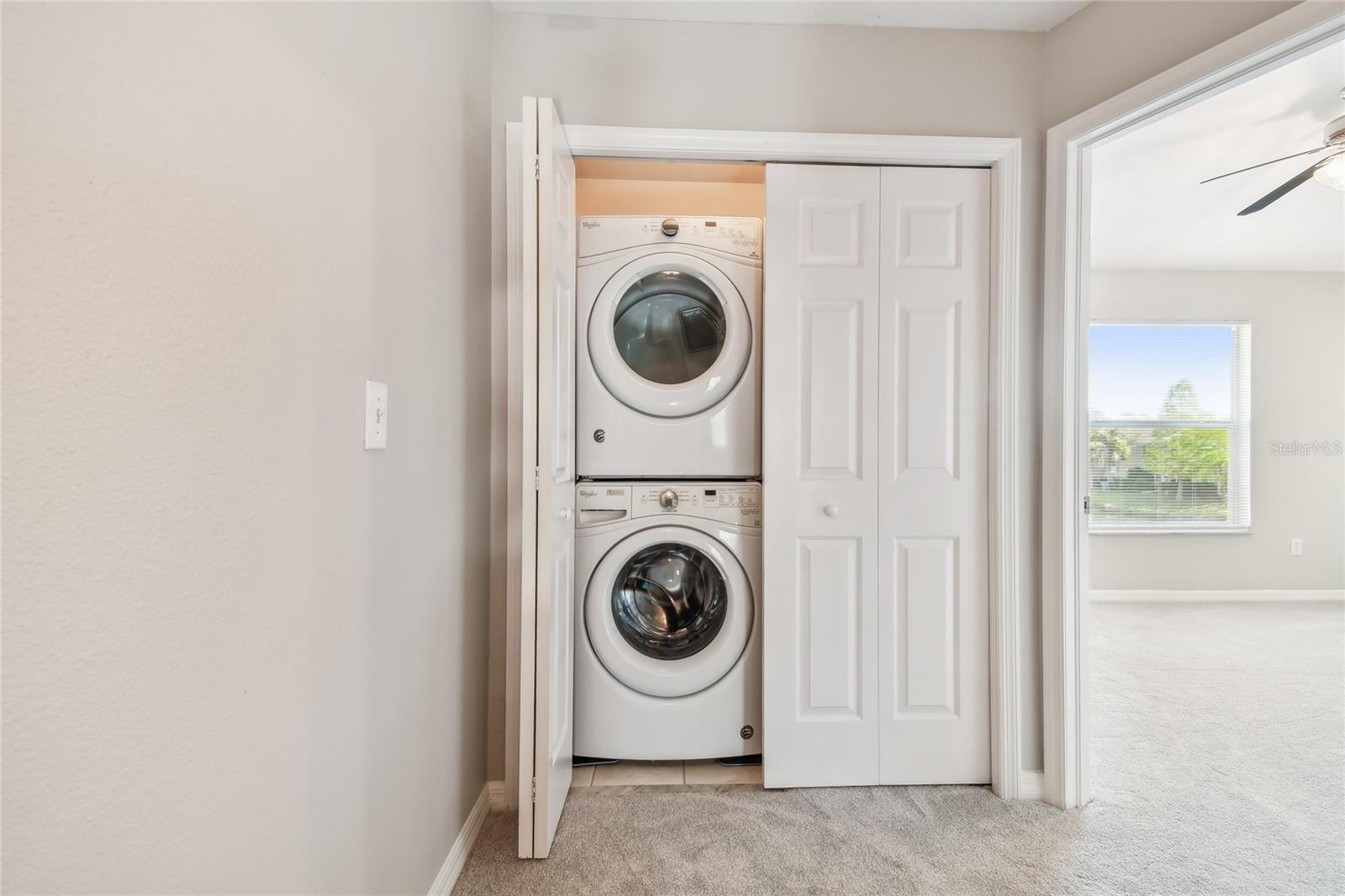 Front Loader Stacked Washer and Dryer on Second Floor