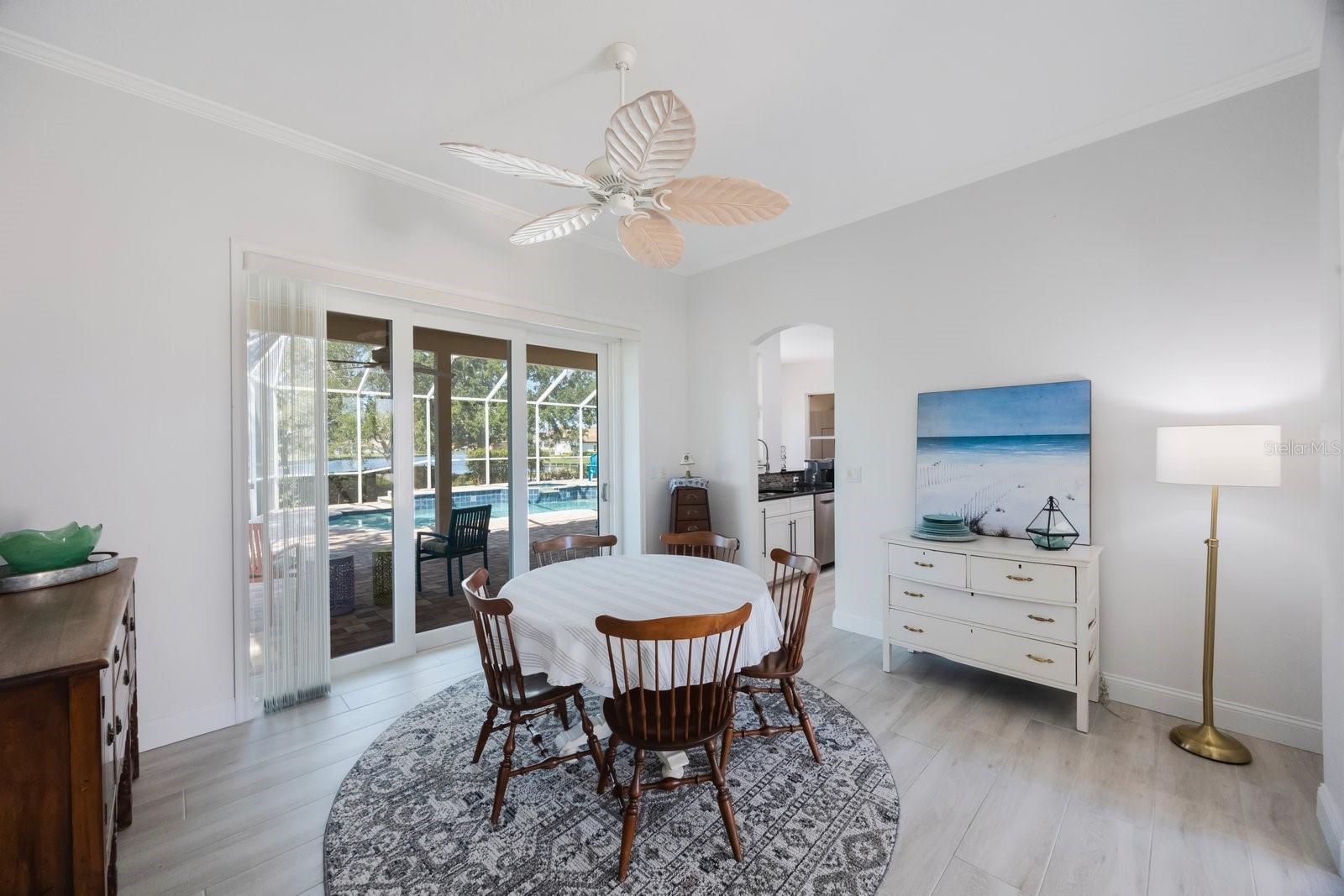 spacious dining room can accommodate a much larger table if desired