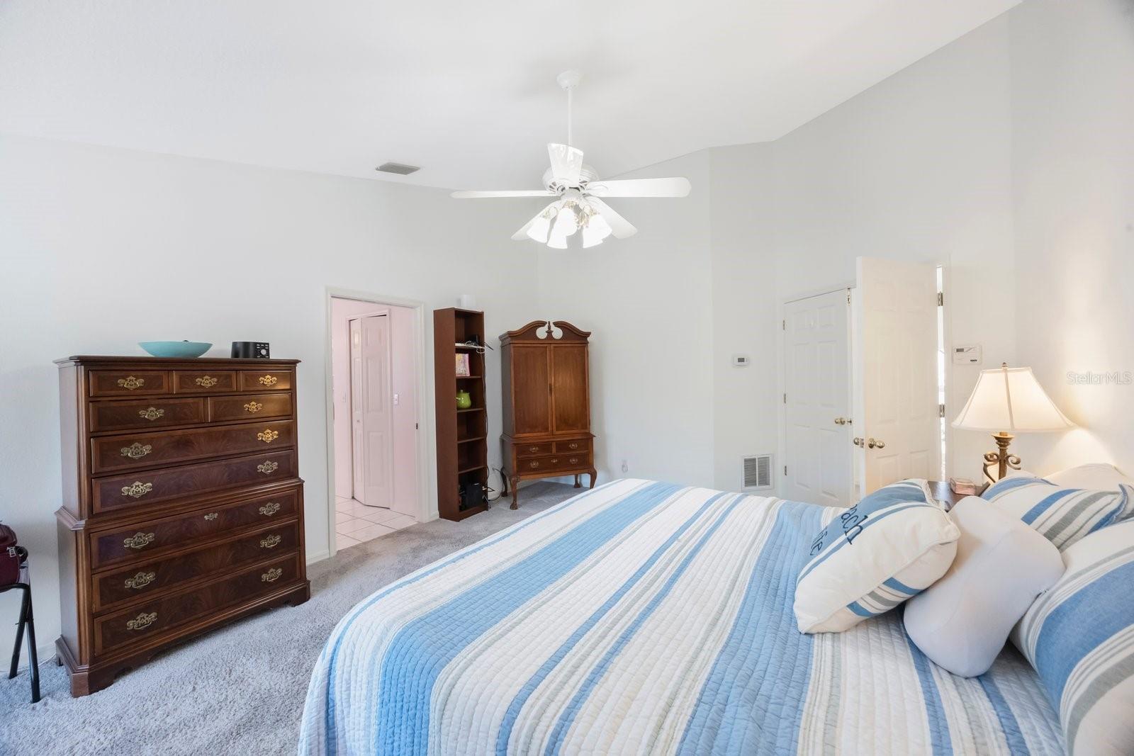 Vaulted ceilings and private ensuite bath.  Security pad next to door