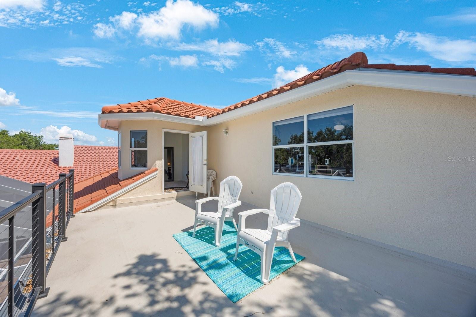 Large balcony can accommodate lightweight chairs, lounges and tables