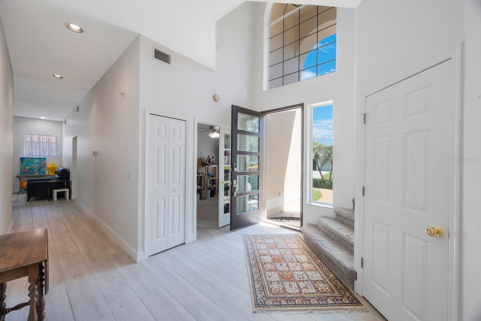 Eight foot front entry door is hurricane rated