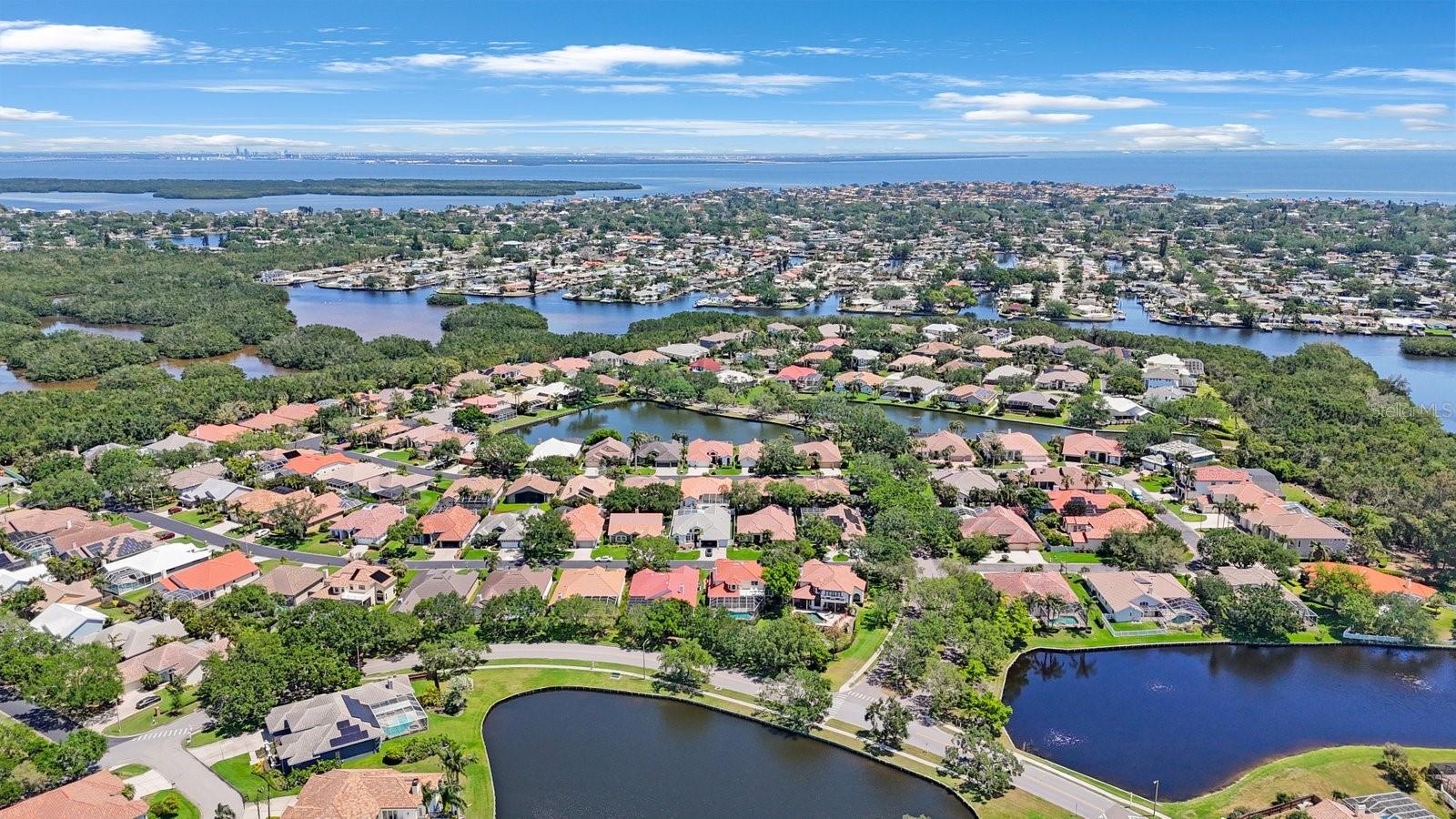 View of the Placido Bayou neighborhood showing the many lakes (there are ten).