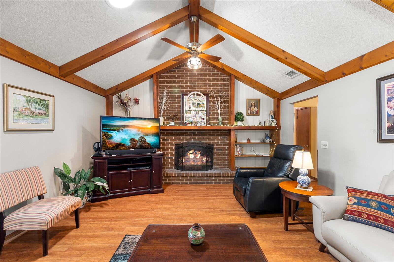 Brick, Wood-burning fireplace