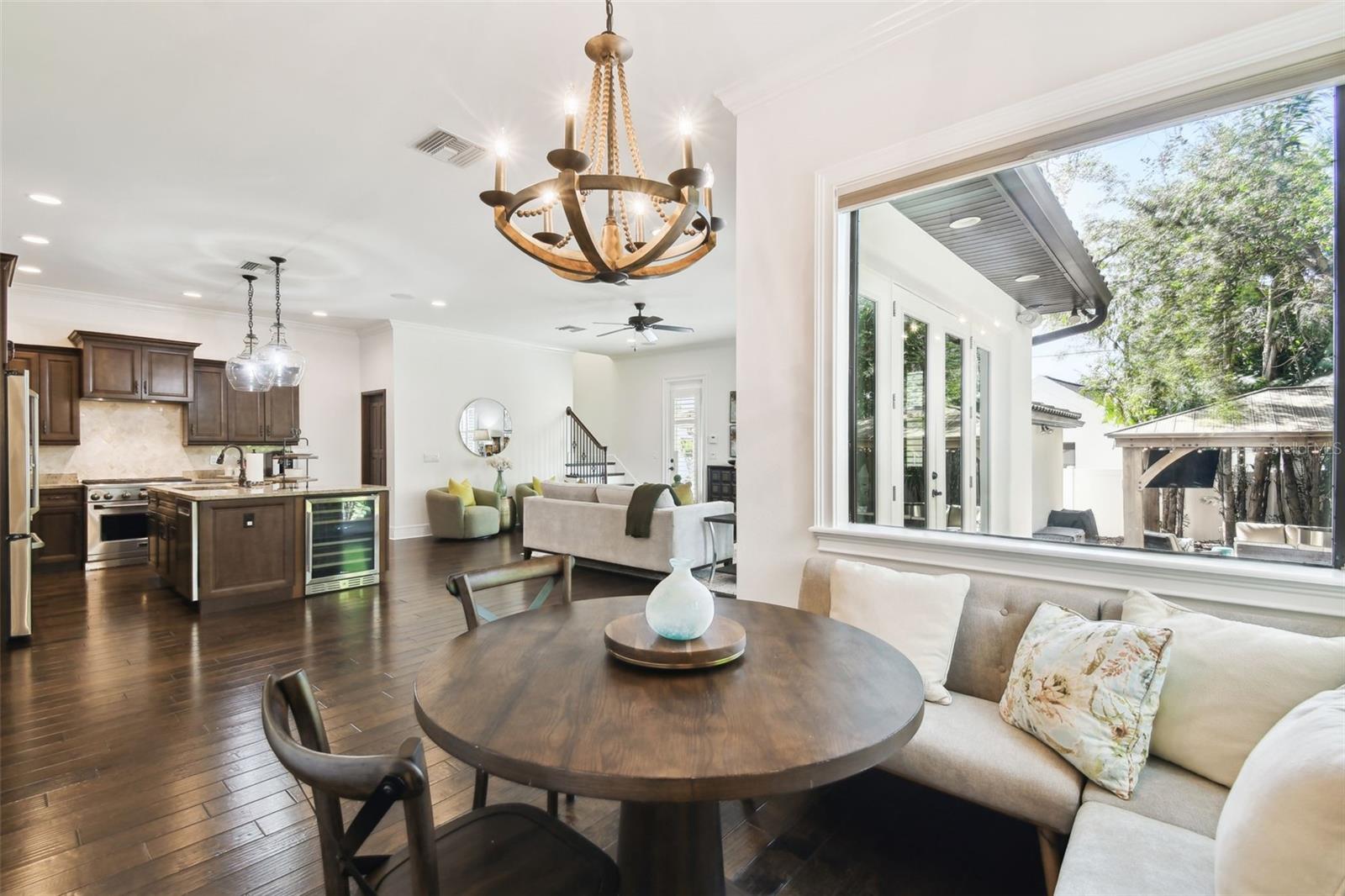 Large bay window overlooking backyard