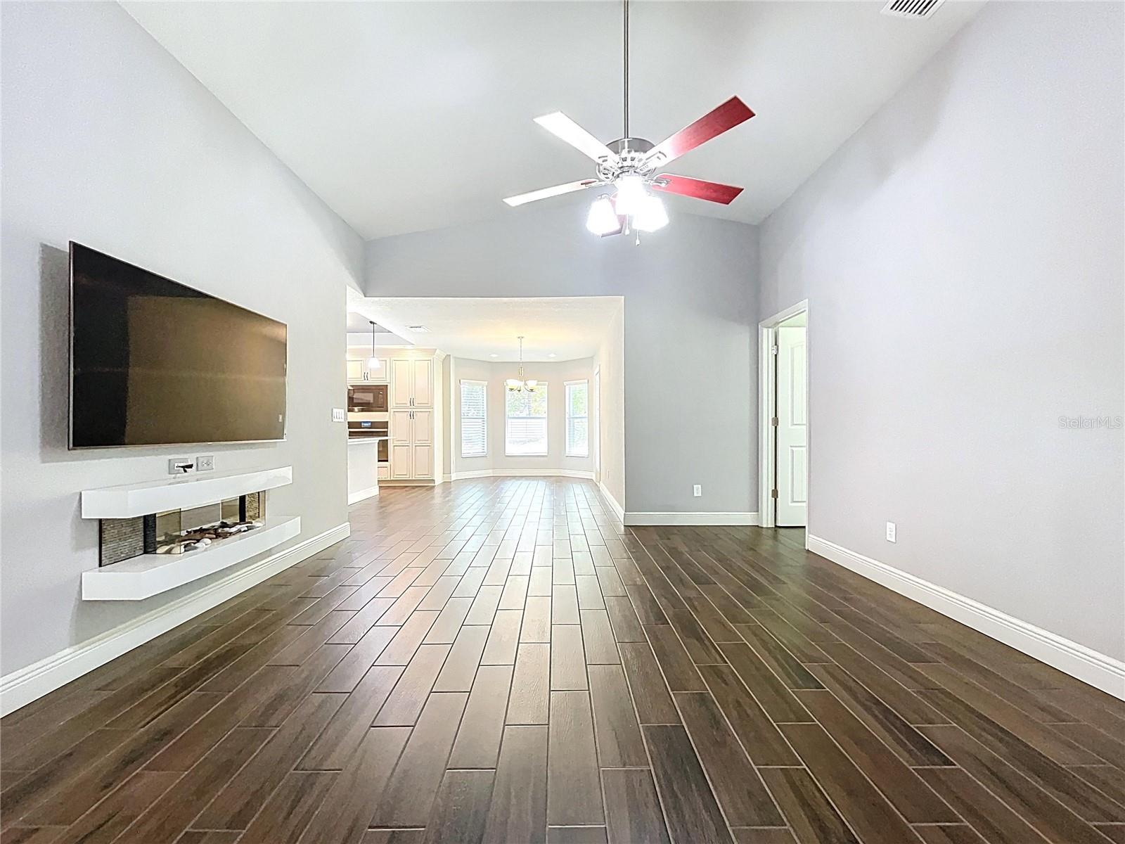 High ceilings create an open, airy atmosphere.