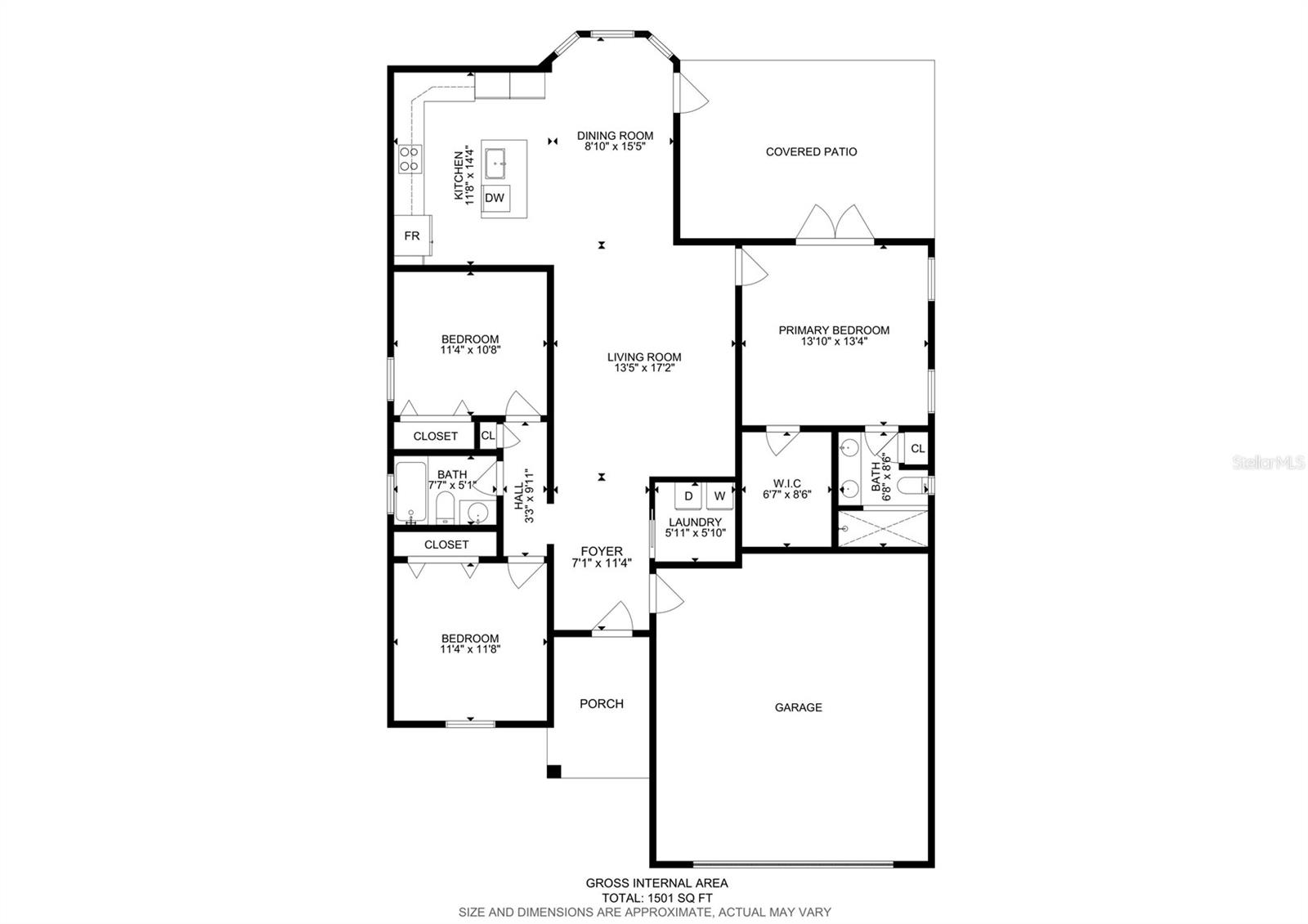 1,501 sq ft floor plan.