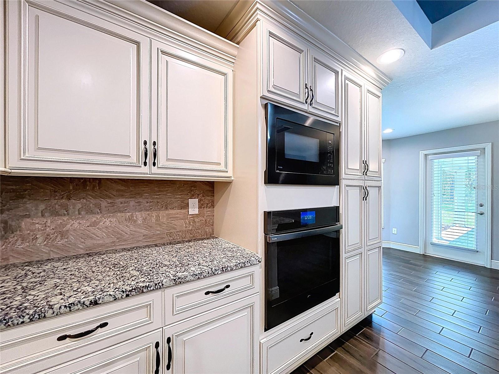 Built-in microwave and oven for convenience.