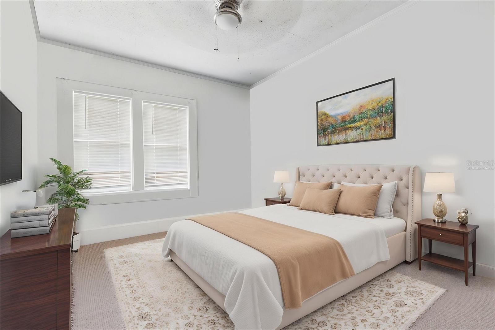 Virtually staged primary bedroom