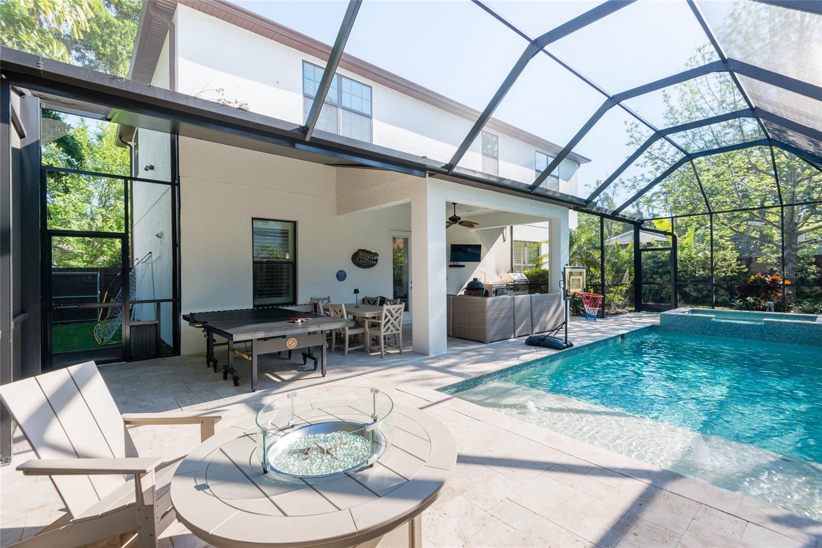 Backyard oasis! Gas heated salt water pool and spa.