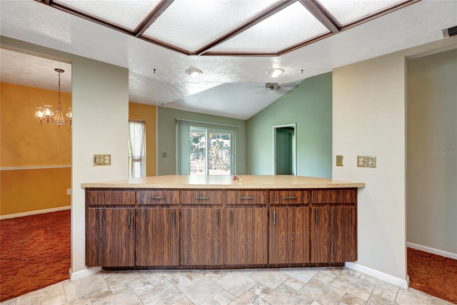 Kitchen overlooks the living room