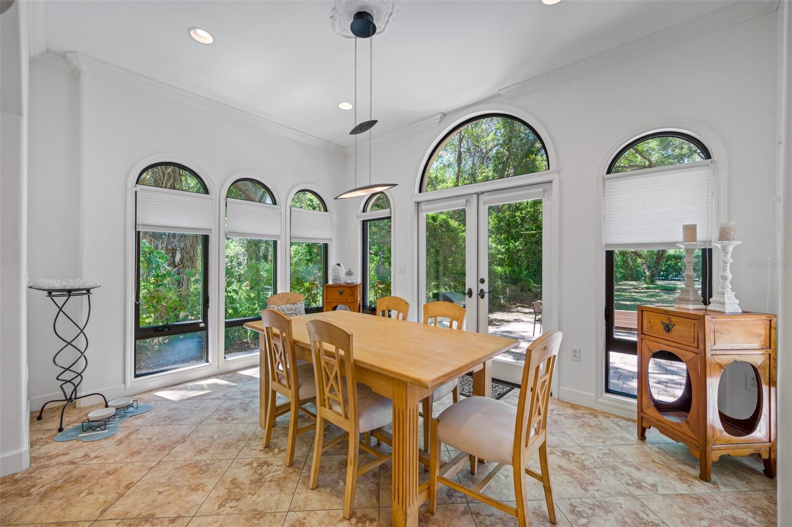 Dining area surrounded by windows