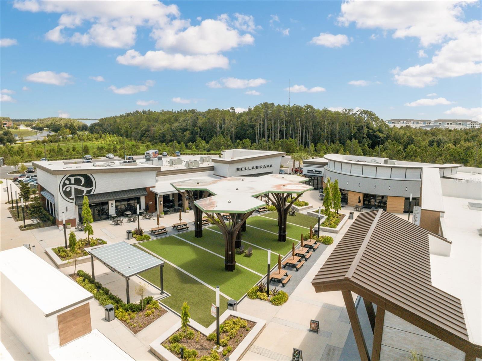 the Bexly Hub - lots of dining, shopping, and retail centered around a beutiful turf space