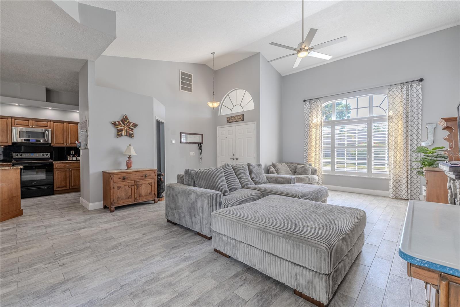The living room is open to the kitchen.