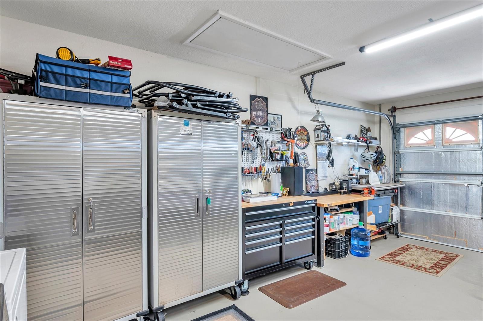 Large garage has room for storage