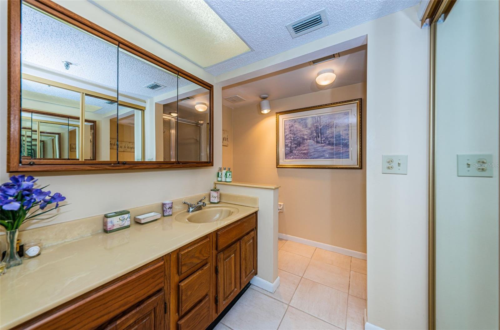 Master bath with extra closet storage.