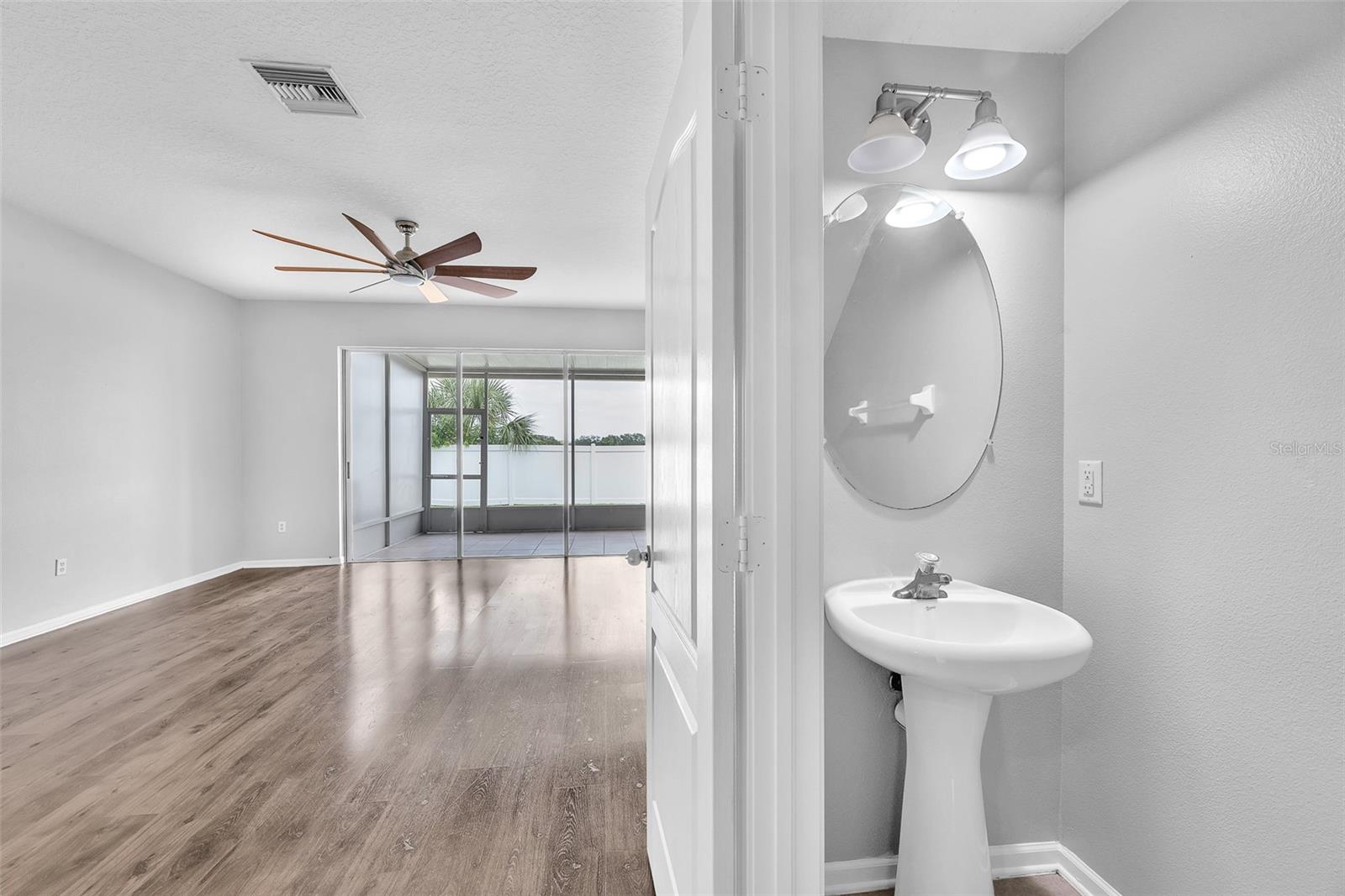 There is a convenient half bath downstairs.