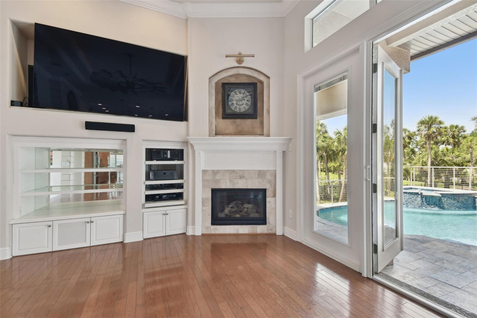 Media Wall in Family room with gas fireplace.