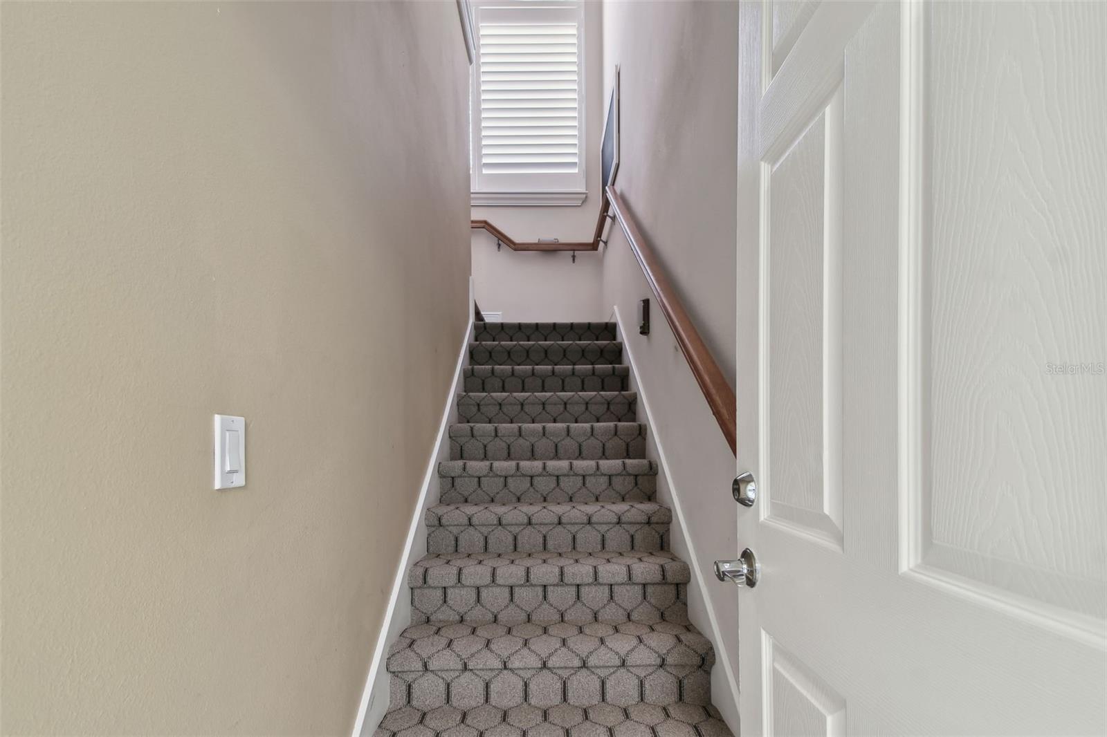 Stairs from the garage level to the main living space.