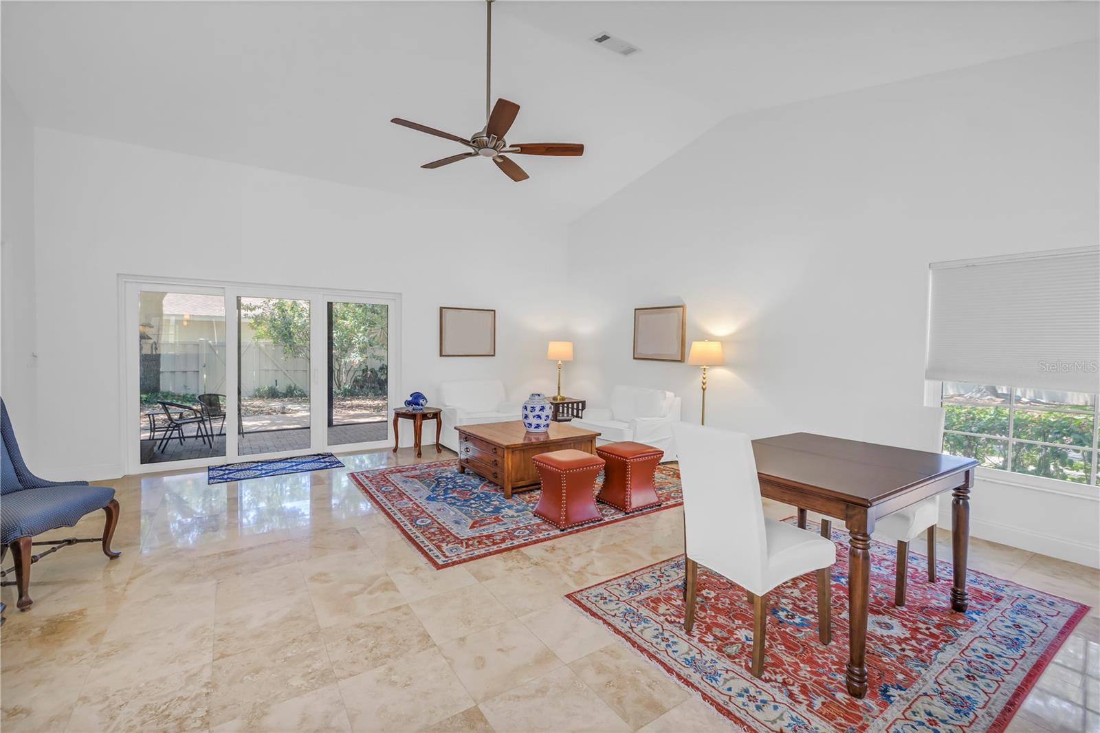 Vaulted Ceilings and Travertine floors in Great Room