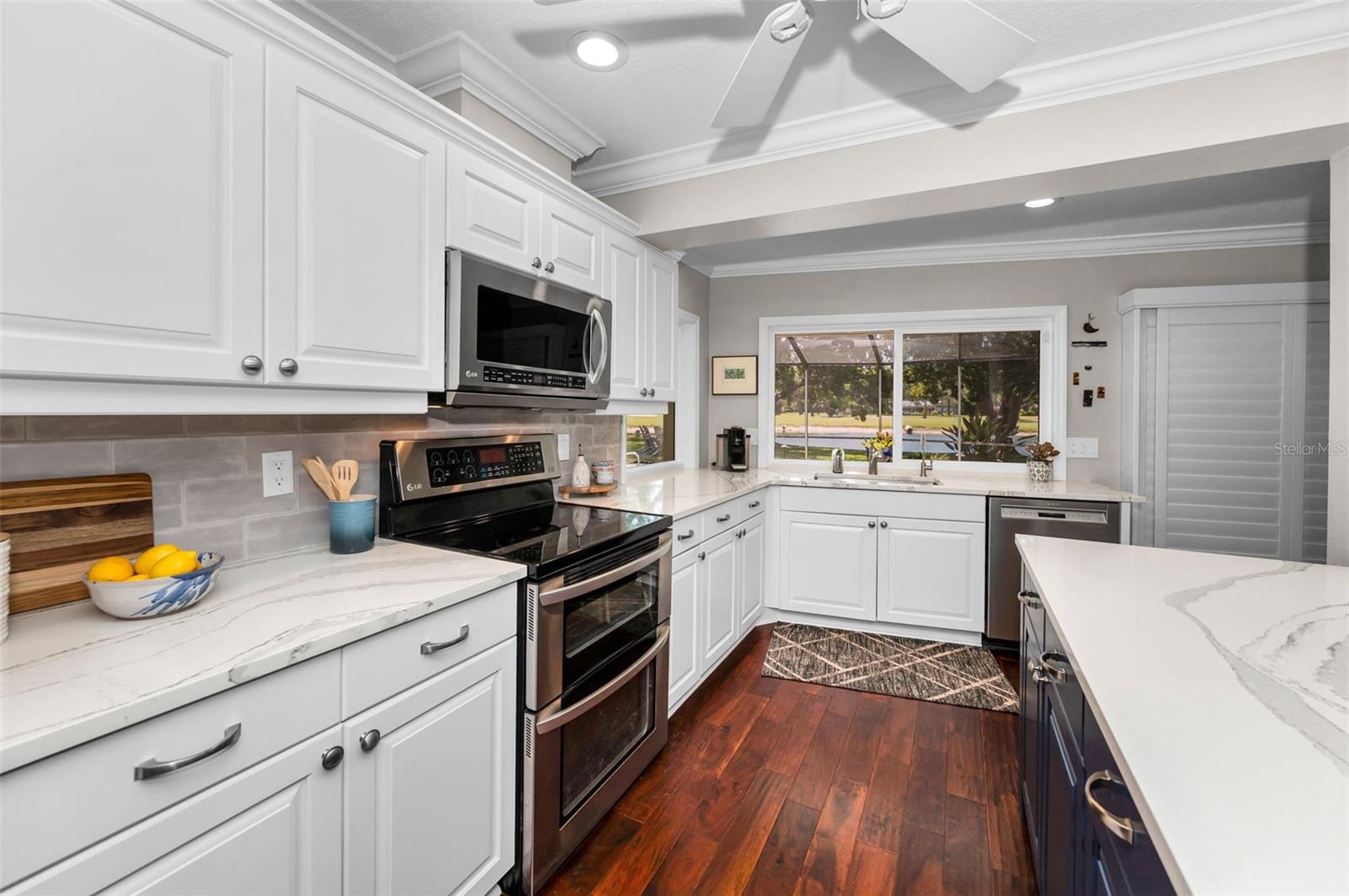 Kitchen with LG double oven, range and microwave