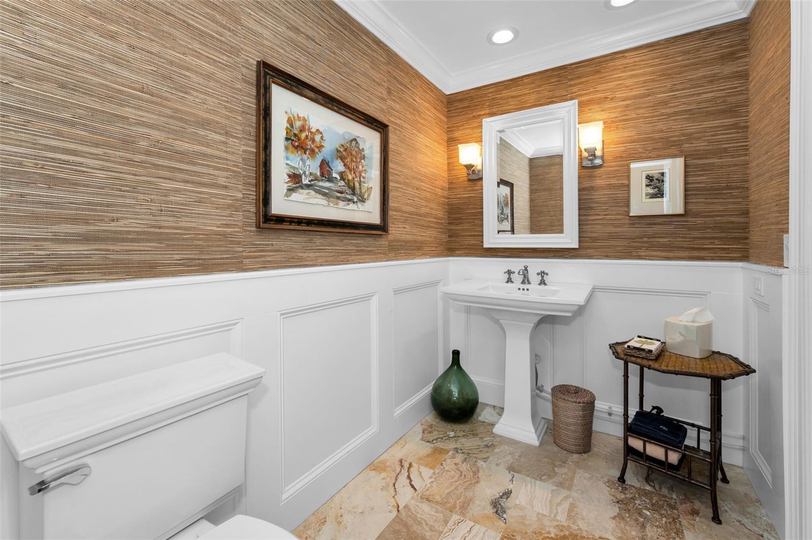 Powder room with pedestal sink