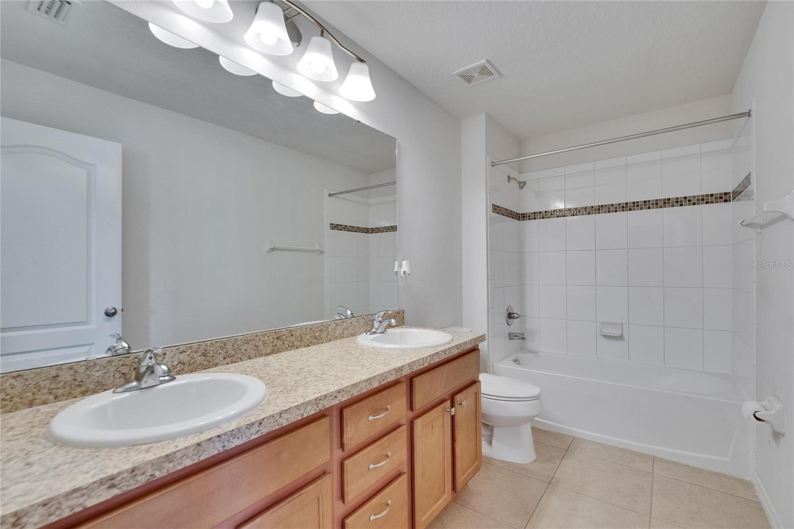 Main shared bathroom dual sinks