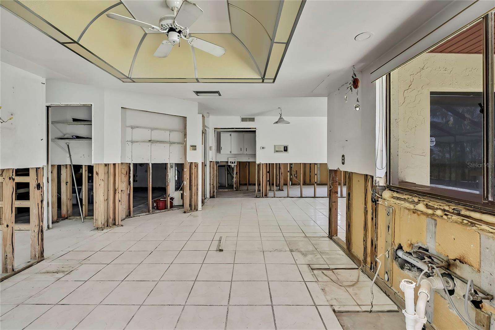 Kitchen window overlooking pool area
