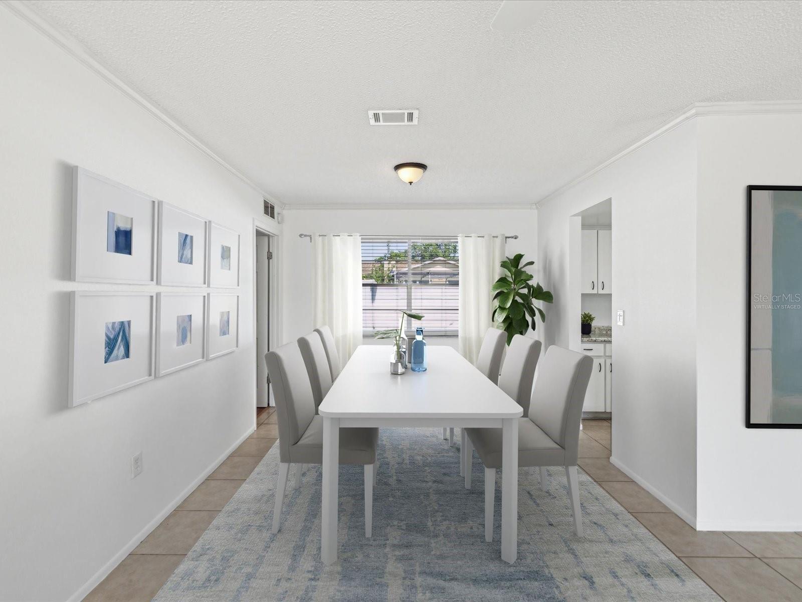 Virtually staged dining room area
