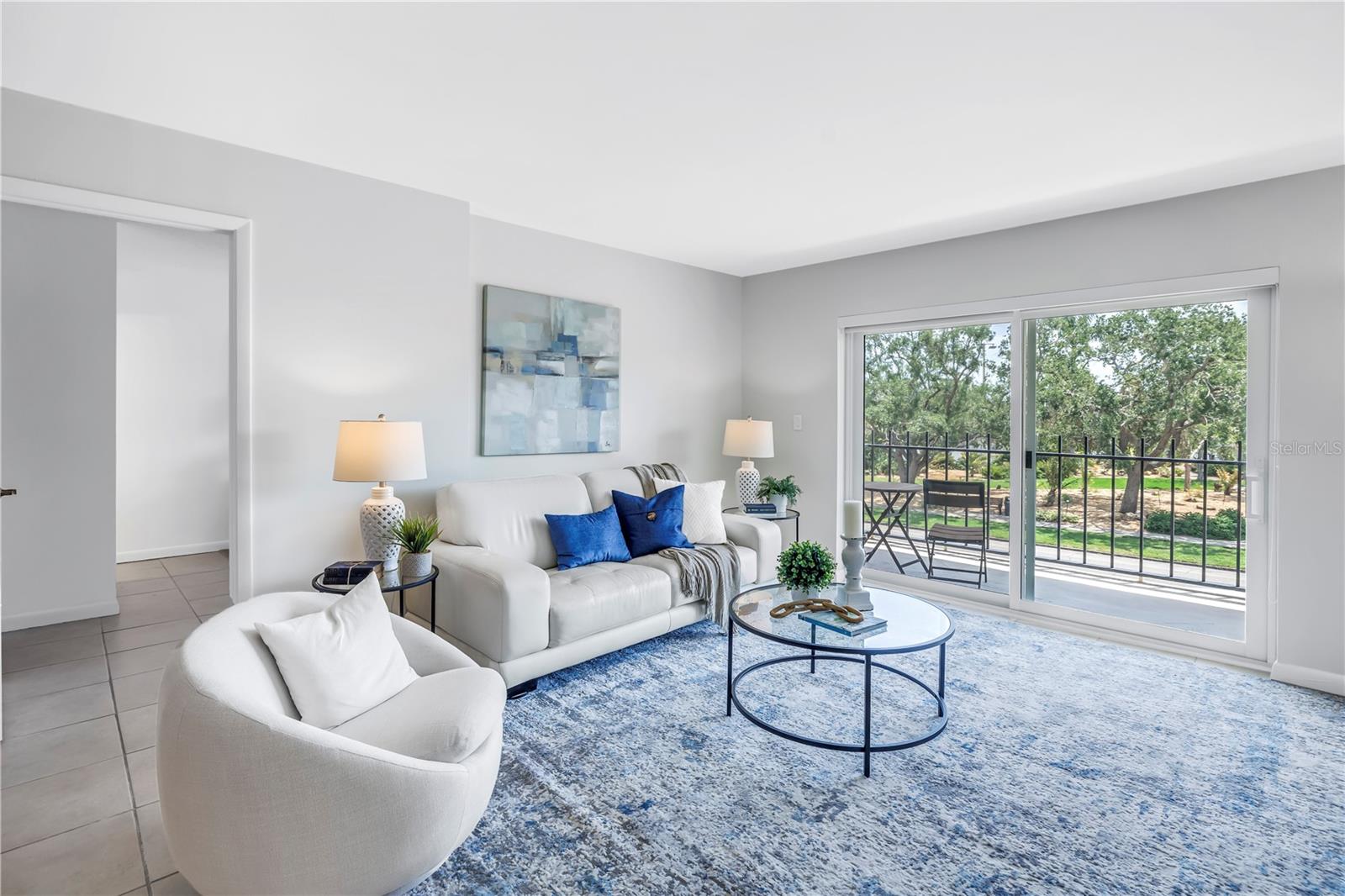 Hurricane rated sliding doors in the living room create security, quiet and peace of mind!