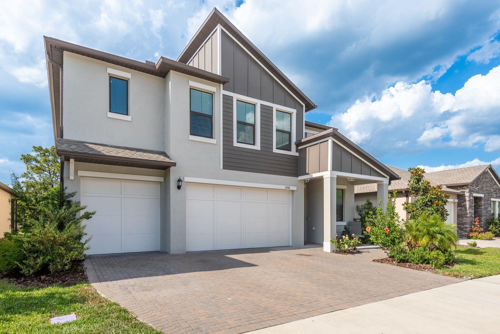 front of home, 3 car garage
