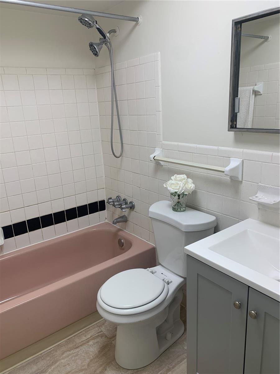 New flooring, sink cabinet & toilet.