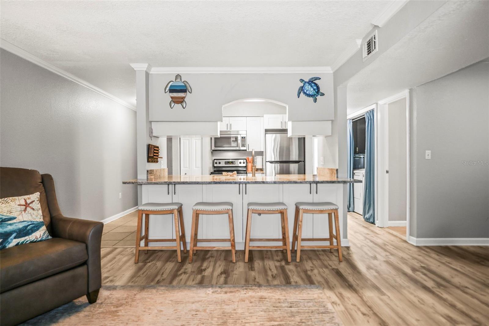 Storage under the breakfast bar
