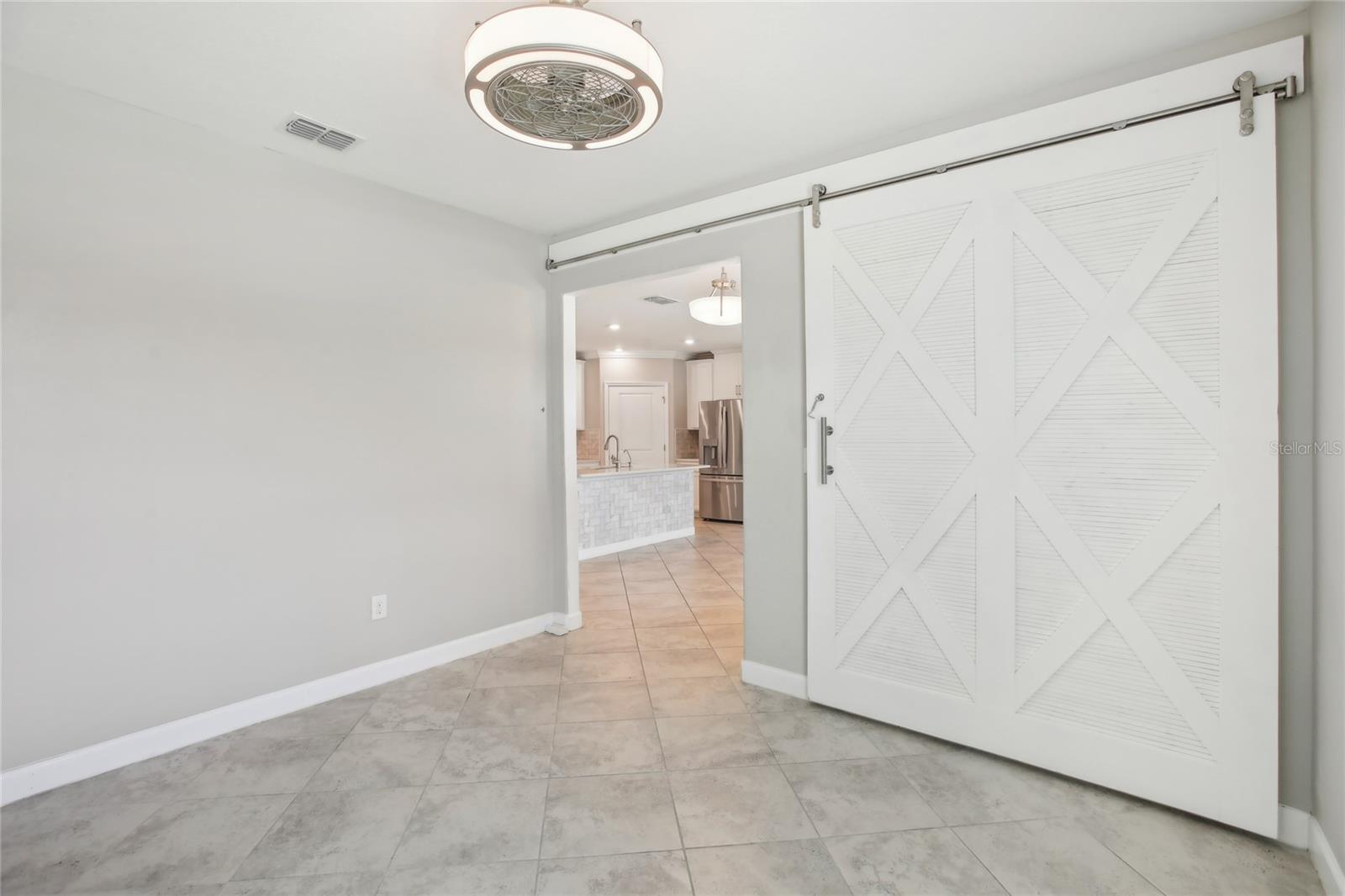 Custom barn door added privacy!