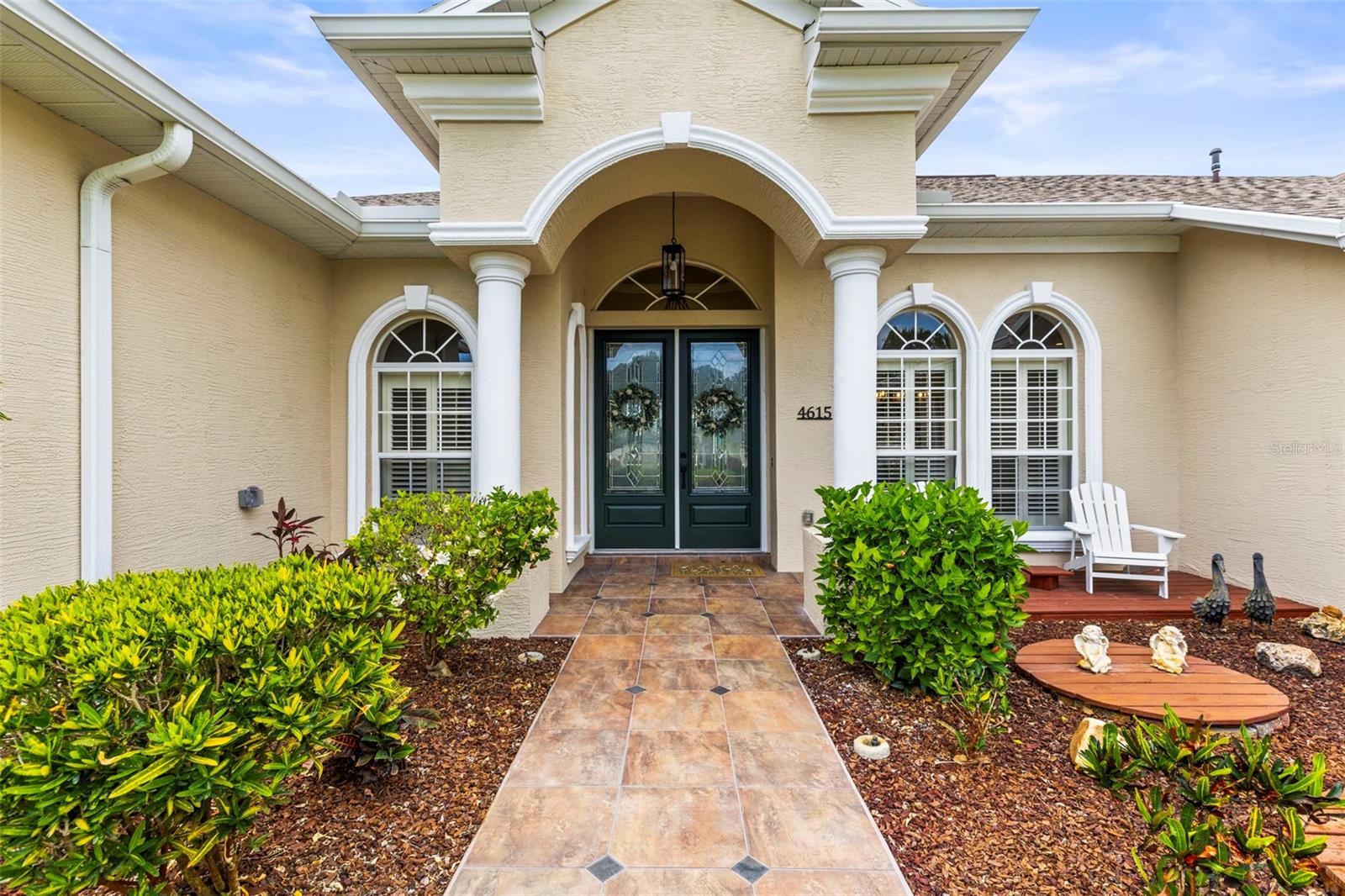 Front entry with dual leaded glass doors