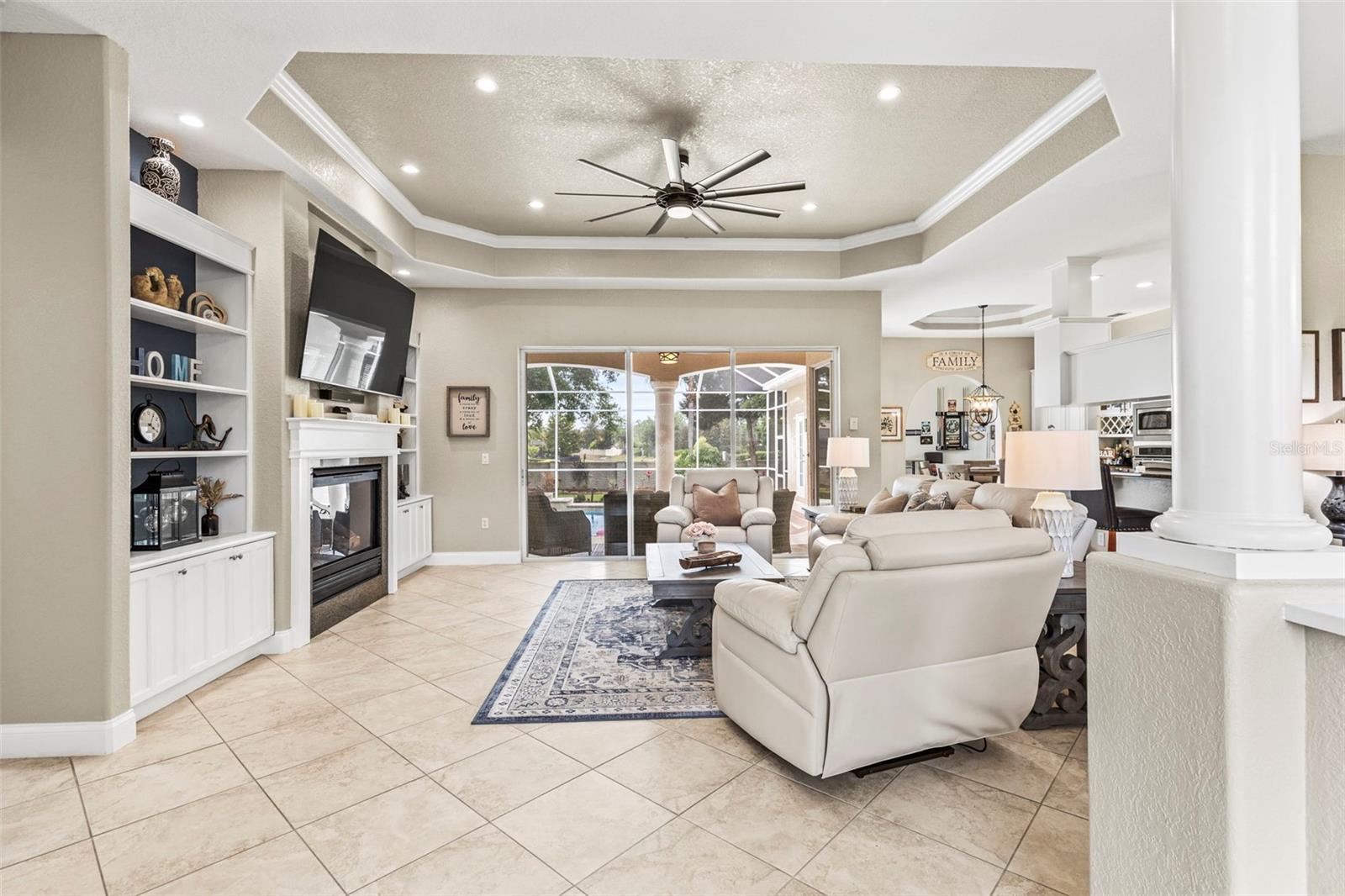 Built in cabinets and shelving abound throughout the home