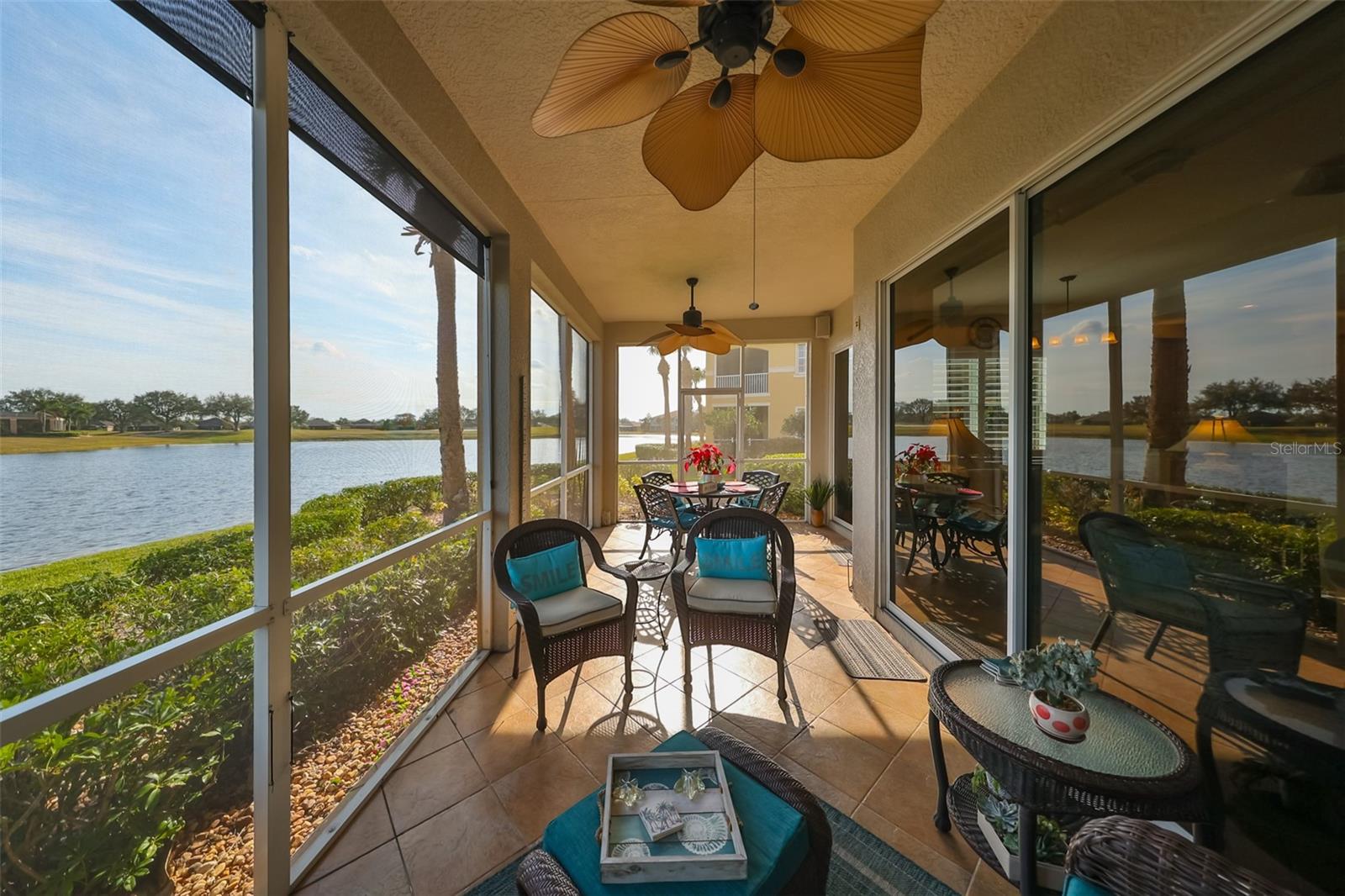 The morning sun welcomes you every day on the lanai, along with a stunning water view, that appears to be 180 degrees with this unit, due to the way the water 'bends' around the condo.