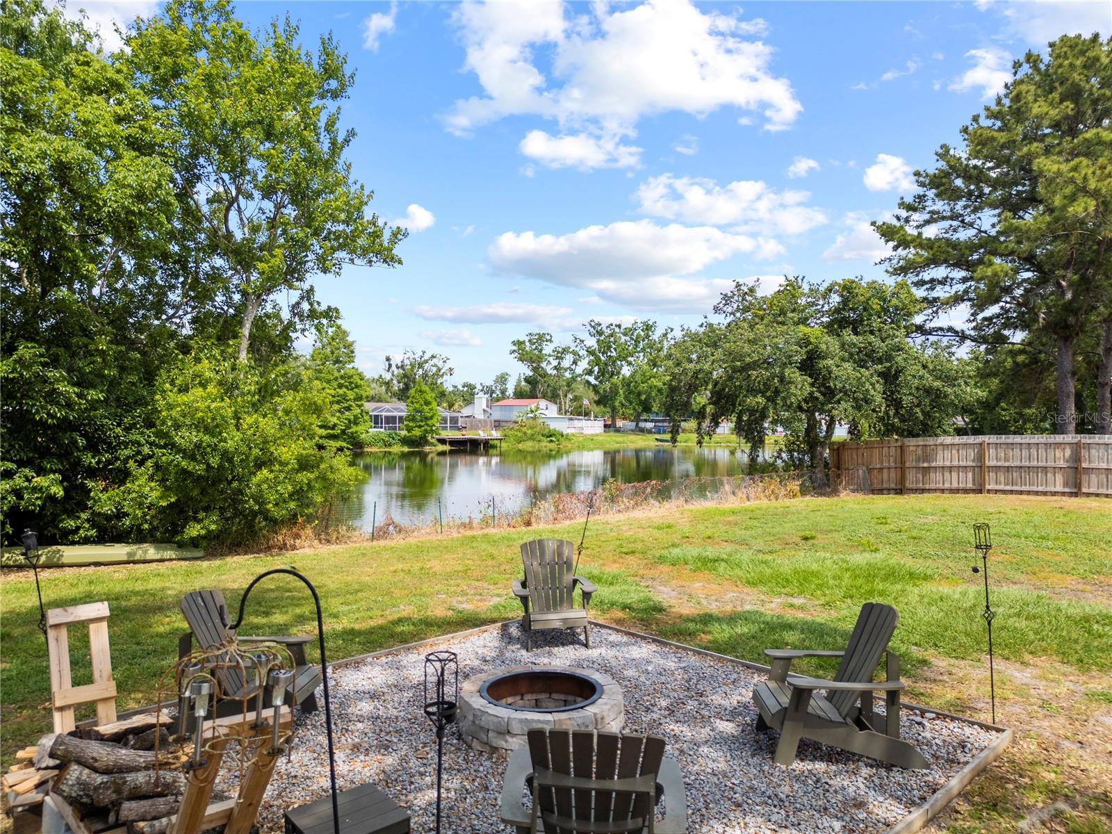 Fire pit overlooking pond