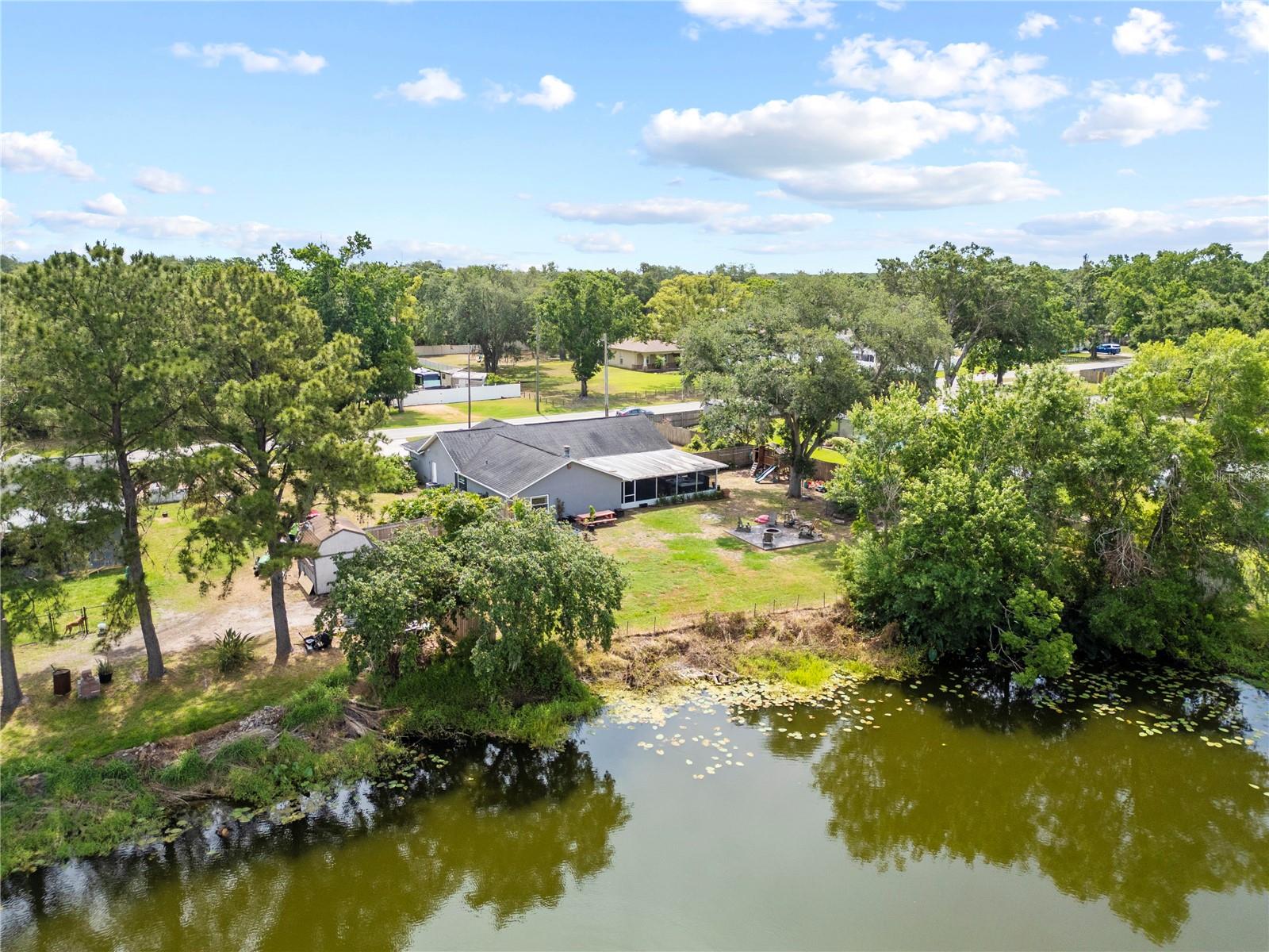 Aerial view from above pond