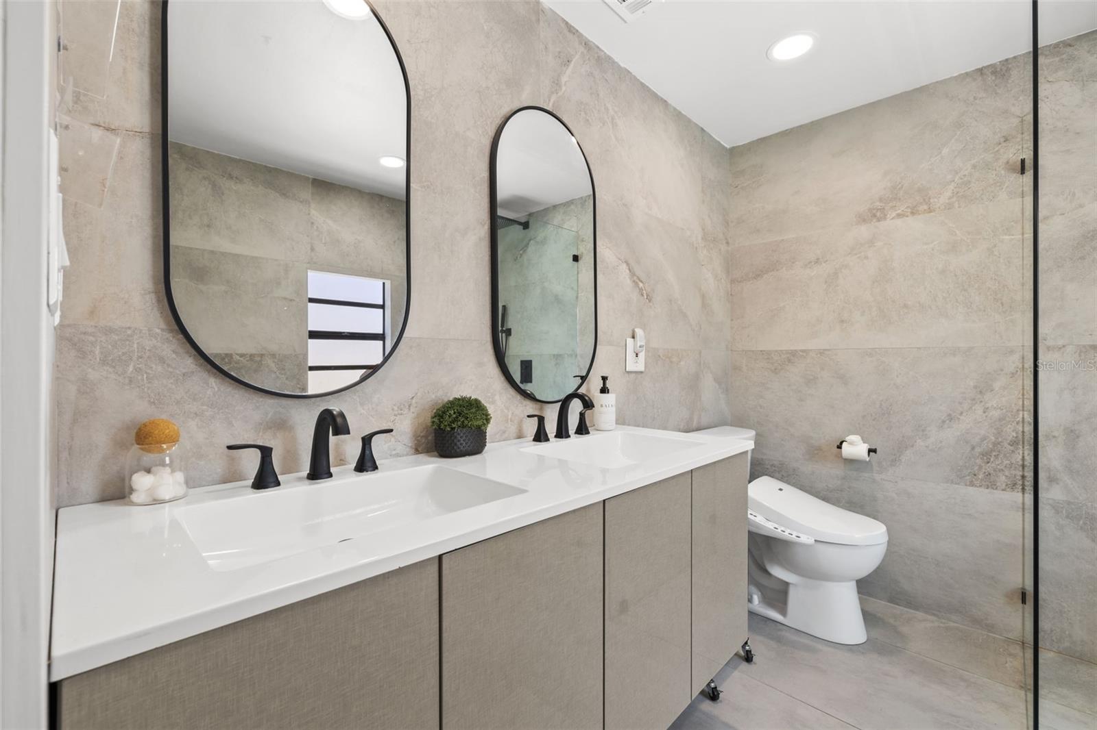 Dual Vanity Primary Ensuite Bathroom with Bio Bidet