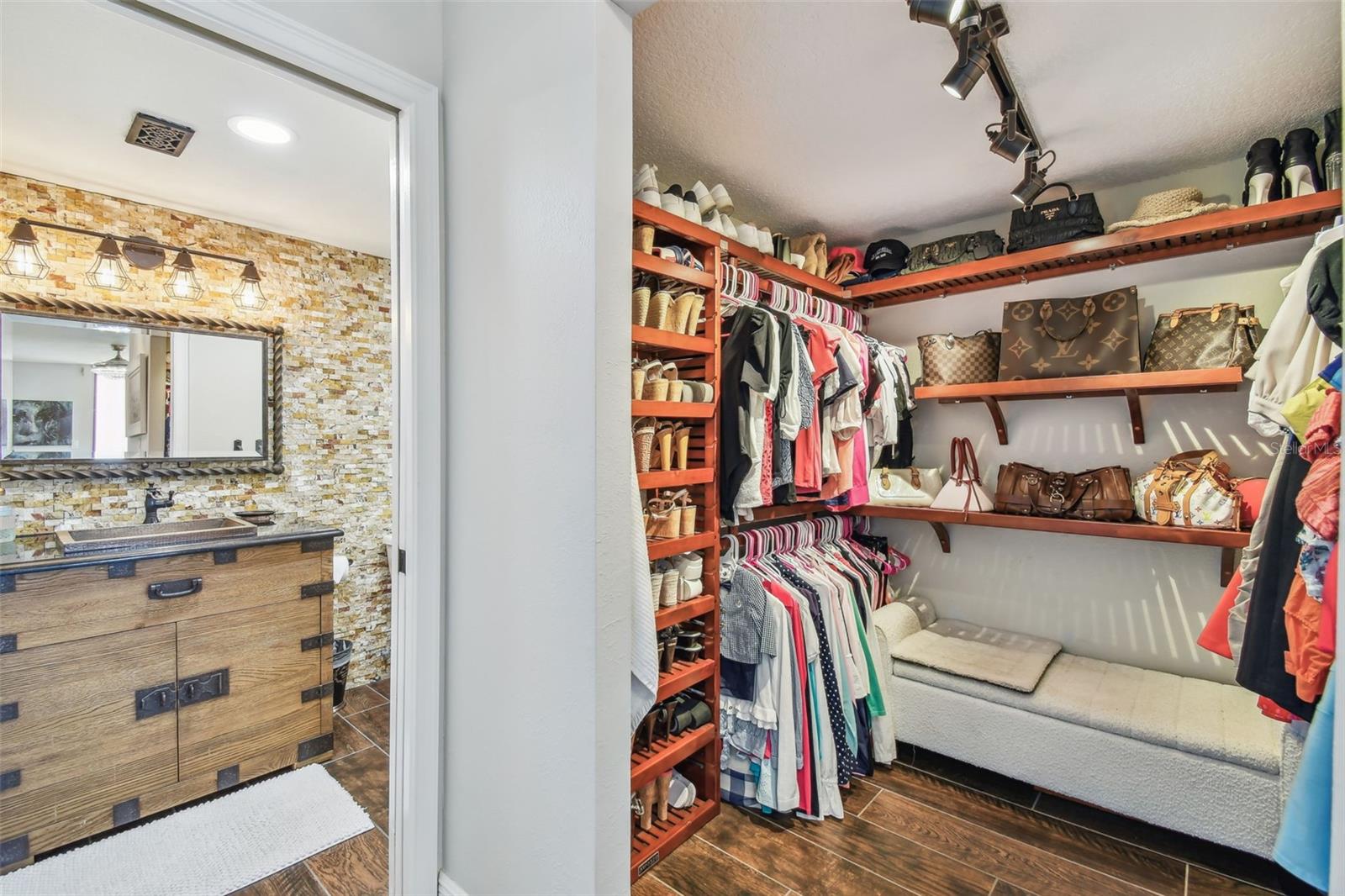 Custom closet and updated bathroom