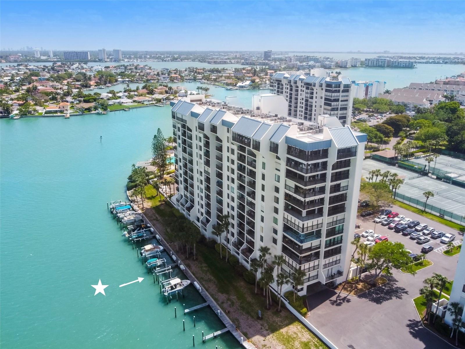 The star shows the deeded boatslip that goes with this home